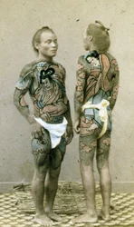 Two men with traditional Japanese Irezumi tattoos, c.1880